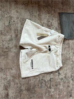 ESSENTIALS Heather Light Gray Cotton Drawstring Shorts